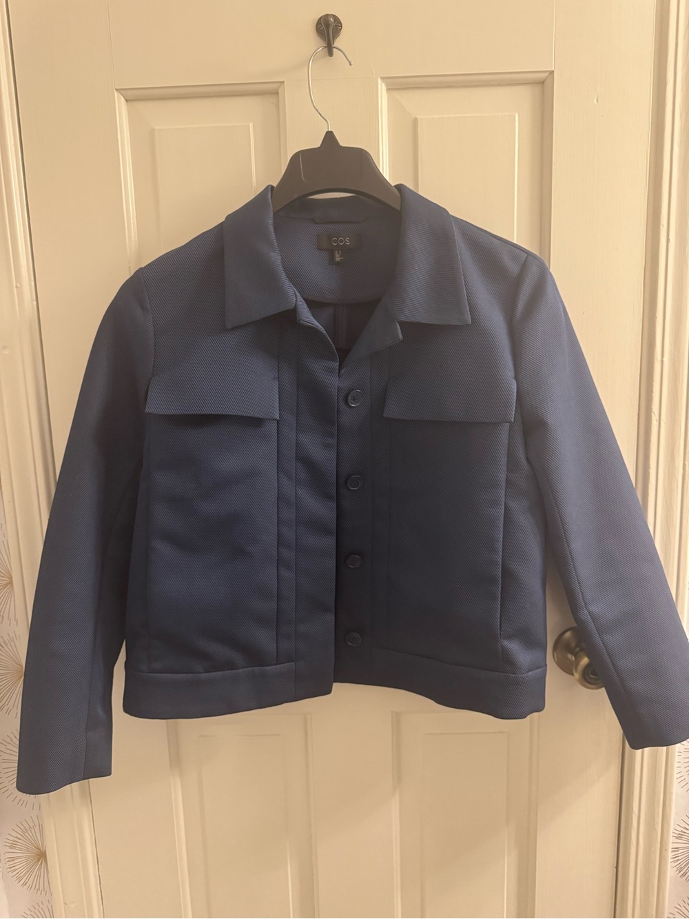 COS Navy Boxy Tailored Cotton-Blend Twill Jacket